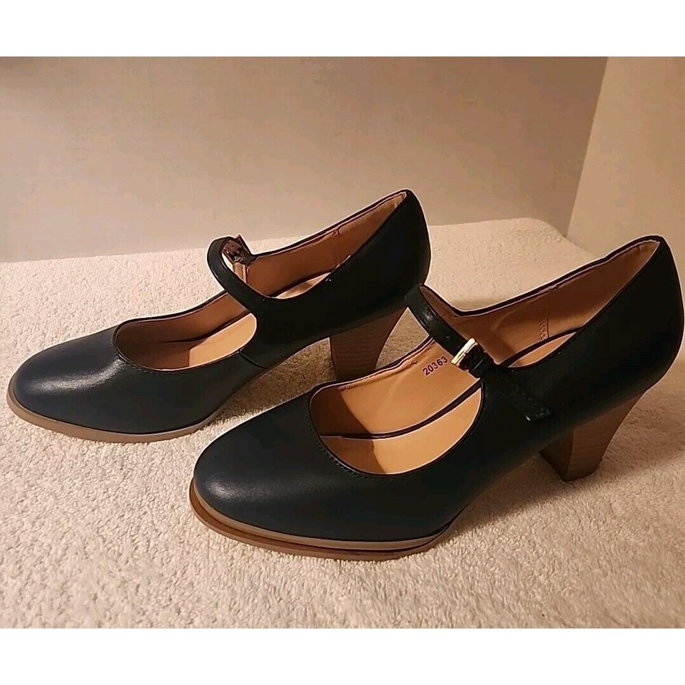 TG Mary Jane Navy Blue Single Strap High Heel Shoes Size 10 Casual Work Comforta